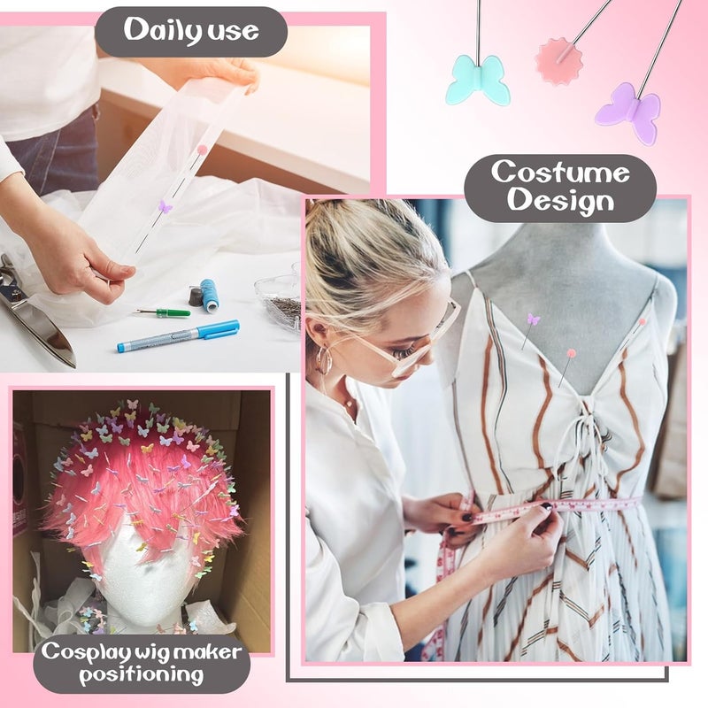 FTEVEN 200PCS Sewing Pins Flat Head Straight Pins Kits, Head Sewing Supplies Quilting Pins, Flower Head Sewing Pins for Fabric with Storage Boxes for Sewing DIY Projects Dressmaker Decoration - Image 3